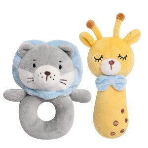 Plush Rattle Toys for Baby Set of 2 - Soft Plush Stuffed Animal Rattle